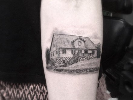 点击大图看下一张：房子纹身 一组纪念房子和建筑的纹身作品图