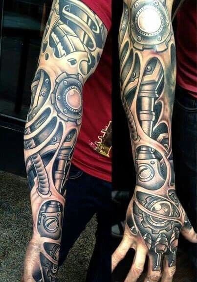 点击大图看下一张：3d机械臂纹身 9组狂拽酷炫的立体3d机械臂纹身图案