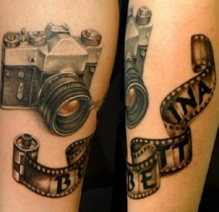点击大图看下一张：纹身相机图 几款关于摄影照相机的纹身图片