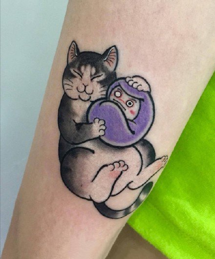 点击大图看下一张：日式猫刺青 有趣的日式9款刺青大猫纹身图片