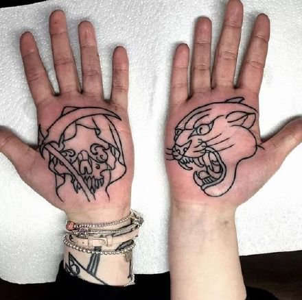 点击大图看下一张：手心纹身 9款手掌心里的成对纹身图案