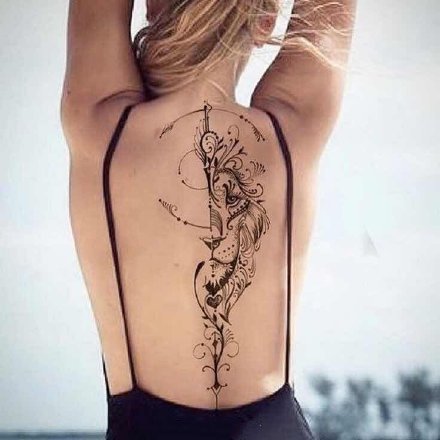 点击大图看下一张：女生后背脊柱上的一组小清新纹身作品图片