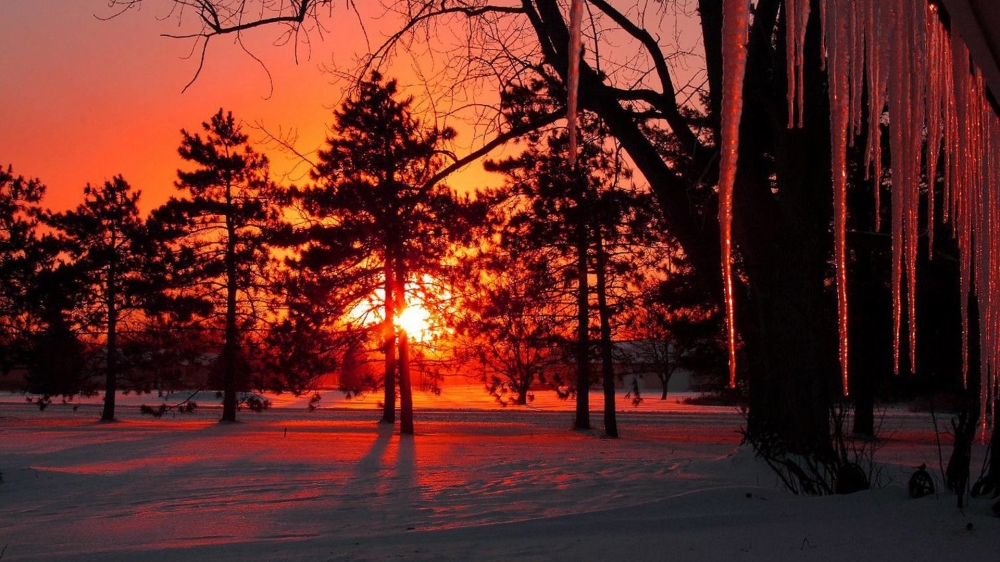 点击大图看下一张：冬季唯美夕阳景象桌面壁纸
