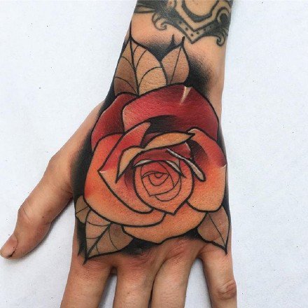 点击大图看下一张：9款漂亮的手背部玫瑰花纹身图片