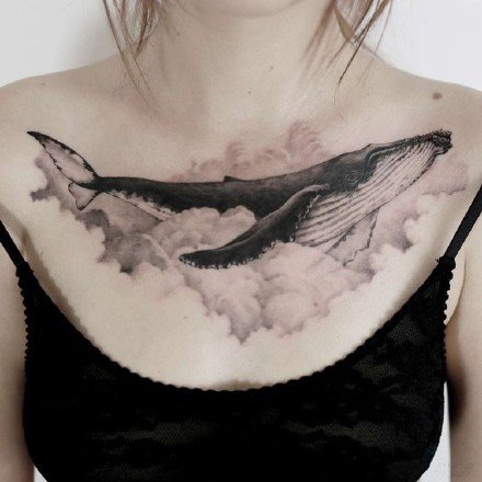 点击大图看下一张：各风格的一组创意鲸鱼纹身图片