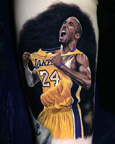 点击大图看下一张：科比纹身 NBA名人科比的一组写实纹身图案