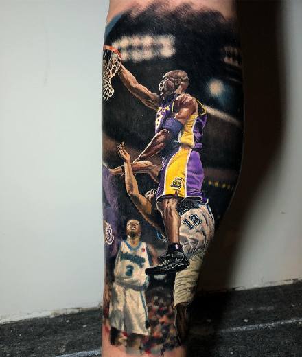 点击大图看下一张：科比纹身 NBA名人科比的一组写实纹身图案