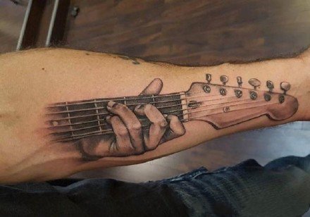 点击大图看下一张：吉他纹身 几款吉他的纹身作品和手稿图片