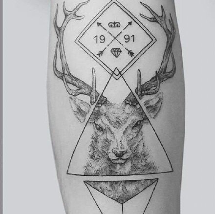 点击大图看下一张：18款小鹿的鹿头纹身作品图片