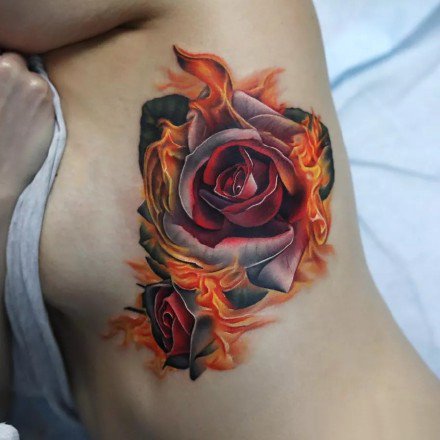 点击大图看下一张：写实纹身花朵 一组玫瑰花等逼真写实的大花卉纹身图案