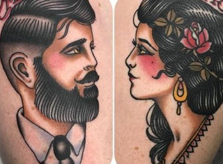 点击大图看下一张：School couples一男一女的纹身图片