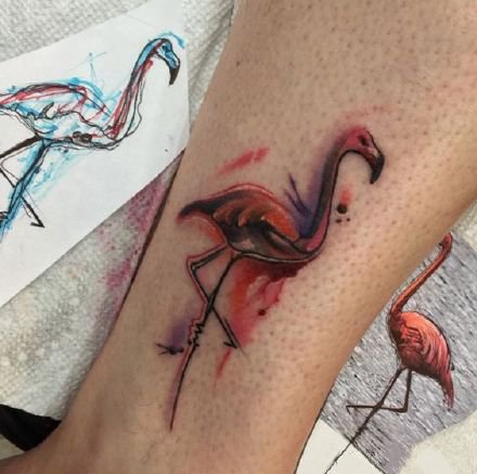 点击大图看下一张：15款火烈鸟主题的纹身图案作品