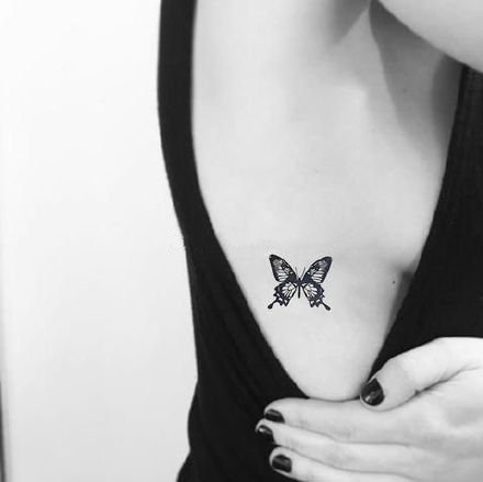 点击大图看下一张：几张不错的黑色小蝴蝶纹身作品图