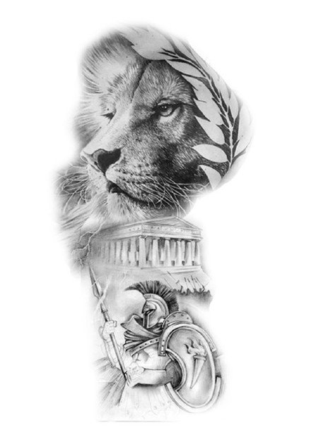 点击大图看下一张：18款适合狮子座的狮头纹身作品图案