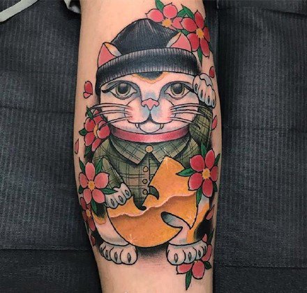 点击大图看下一张：招财猫刺青 14款招财进宝的小可爱招财猫纹身图案