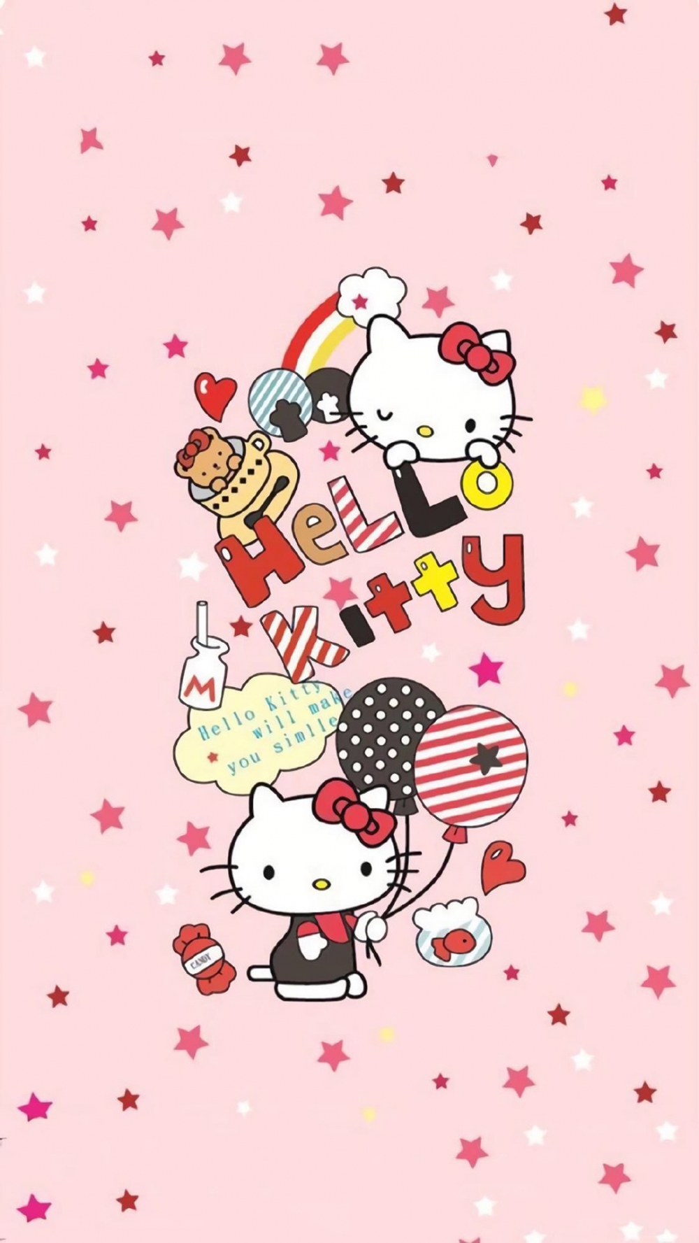 点击大图看下一张：粉嫩少女心凯蒂猫卡通图片手机壁纸