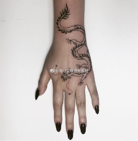 点击大图看下一张：手部传统的一组小龙纹身作品图片