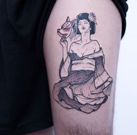 点击大图看下一张：仕女纹身 艺妓仕女主题的9款纹身作品图案