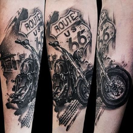 点击大图看下一张：摩托车骑士纹身 一组摩托机车主题的纹身图案作品