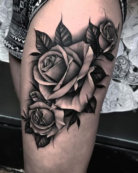 点击大图看下一张：玫瑰写实纹身 17款黑白和彩色写实玫瑰图案作品