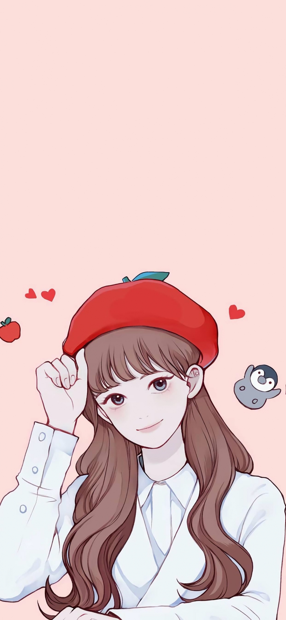 点击大图看下一张：卡通少女手绘插画高清手机壁纸