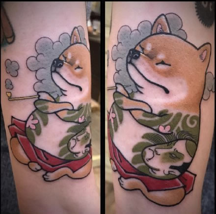 点击大图看下一张：9款小狗柴犬的纹身作品图片