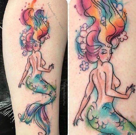 点击大图看下一张：漂亮的一组美人鱼主题纹身图片