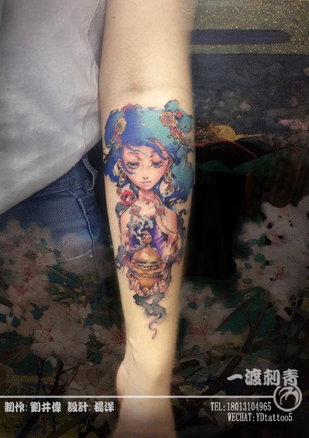 点击大图看下一张：中国风水墨清新小纹身图案 苏州一渡刺青原创设计作品