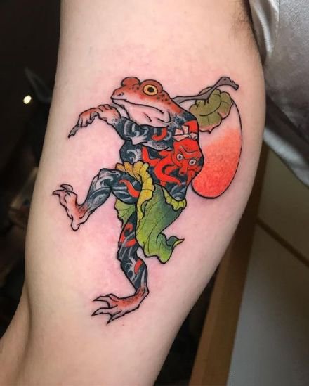 点击大图看下一张：日式青蛙主题的9款传统纹身图片