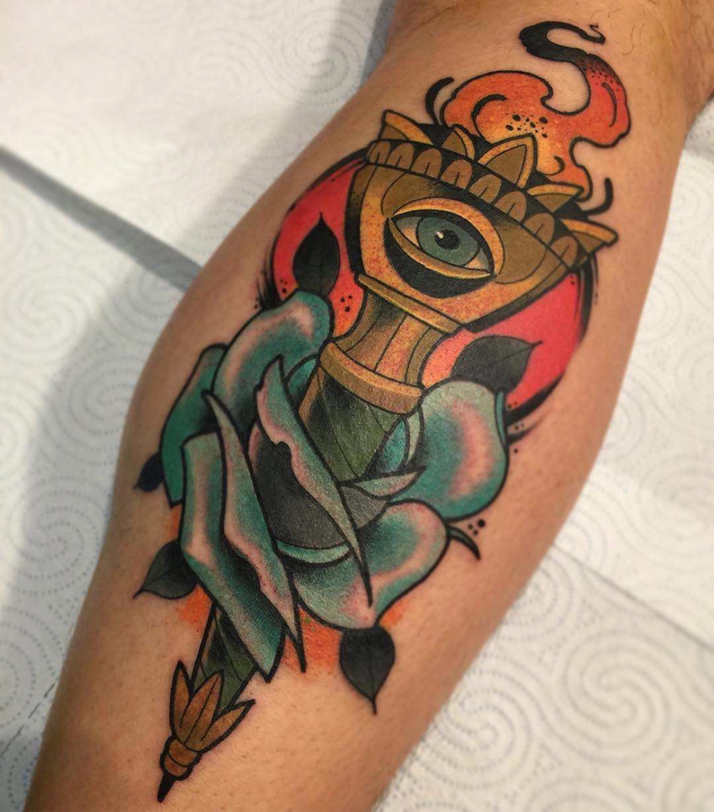 点击大图看下一张:18款适合小臂和小腿school火炬纹身图案