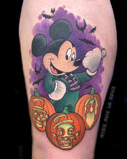 点击大图看下一张：米奇纹身 迪士尼米老鼠主题的9款school彩色纹身图案