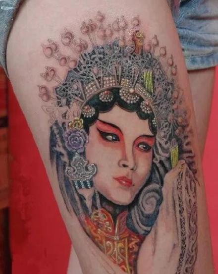 点击大图看下一张：花旦刺青 精美的9款花旦纹身图案作品