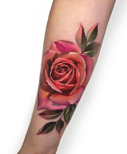 点击大图看下一张：包臂包腿艳丽的16款红玫瑰纹身图案