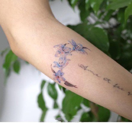 点击大图看下一张：冷色调的9款清新花卉植物纹身作品