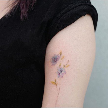 点击大图看下一张：冷色调的9款清新花卉植物纹身作品