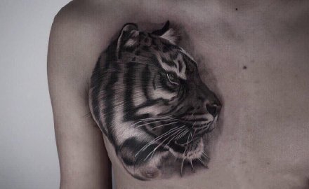 点击大图看下一张：欧美写实9款老虎头纹身图片