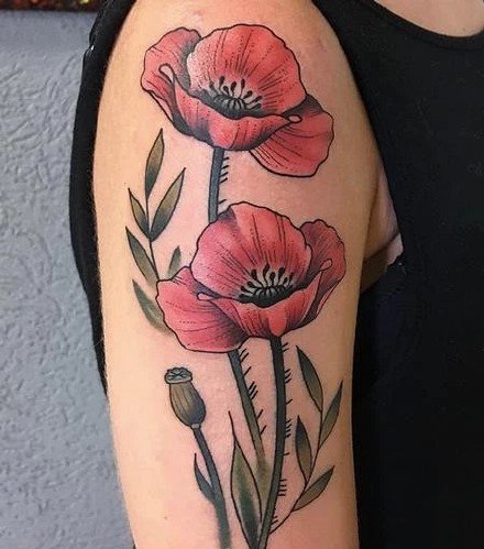 点击大图看下一张：艳丽大红色9款罂粟花纹身图案