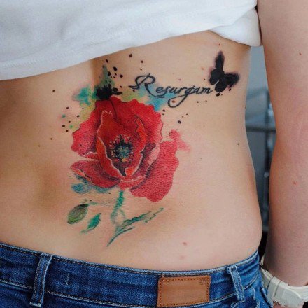 点击大图看下一张：艳丽大红色9款罂粟花纹身图案