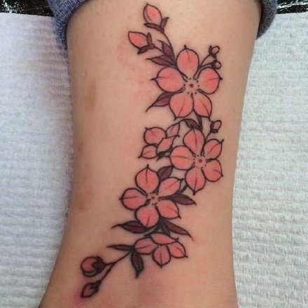 点击大图看下一张：樱花纹身 小清新粉色樱花sakula纹身作品
