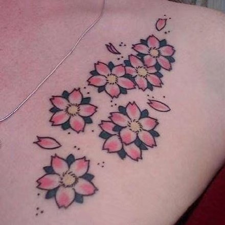 点击大图看下一张：樱花纹身 小清新粉色樱花sakula纹身作品