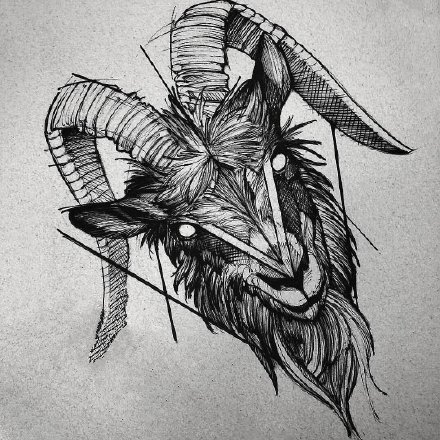 点击大图看下一张：暗黑恶魔羊头的9款纹身图案作品