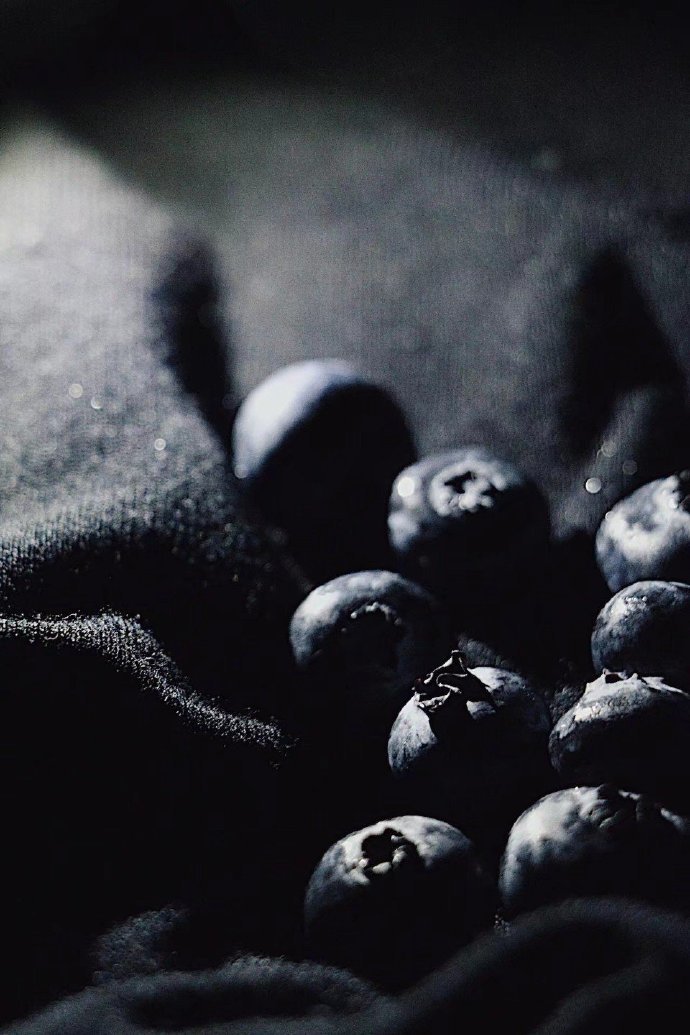点击大图看下一张：一组暗色系拍摄的蓝莓图片