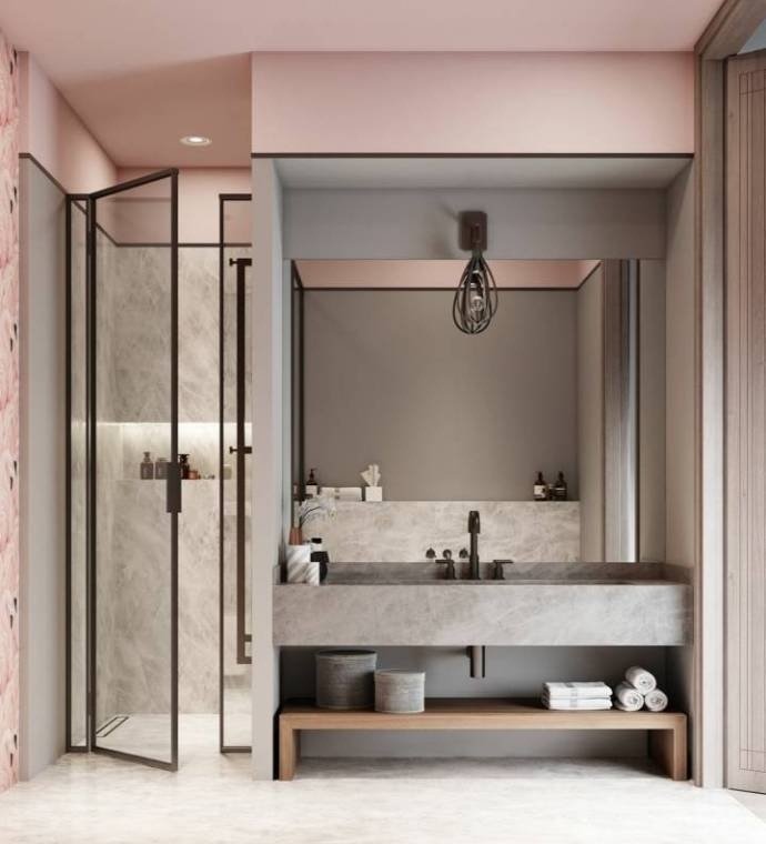 点击大图看下一张：粉嫩的卫生间设计，很温馨