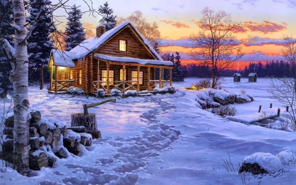 点击大图看下一张：大雪后的小屋唯美高清桌面壁纸