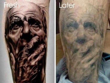 点击大图看下一张：国外的一组纹身几年后的变化对比图