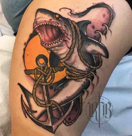 点击大图看下一张：凶猛吓人的的一组school小白鲨纹身