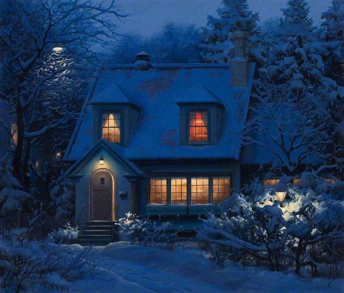 点击大图看下一张：蓝色而安静的雪夜图片