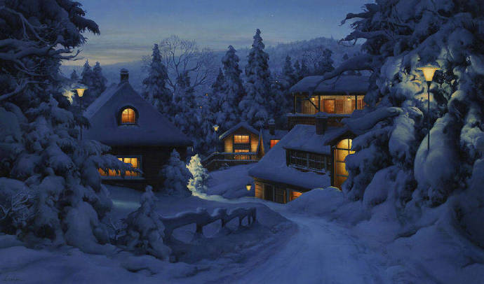 点击大图看下一张：蓝色而安静的雪夜图片