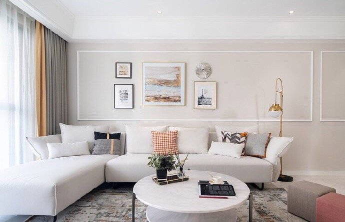 点击大图看下一张：三居室现代轻美式，温馨优雅的质感