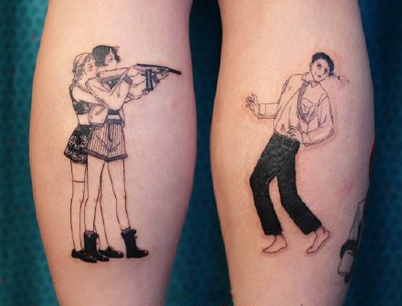 点击大图看下一张：一组可爱的黑色情侣纹身图案